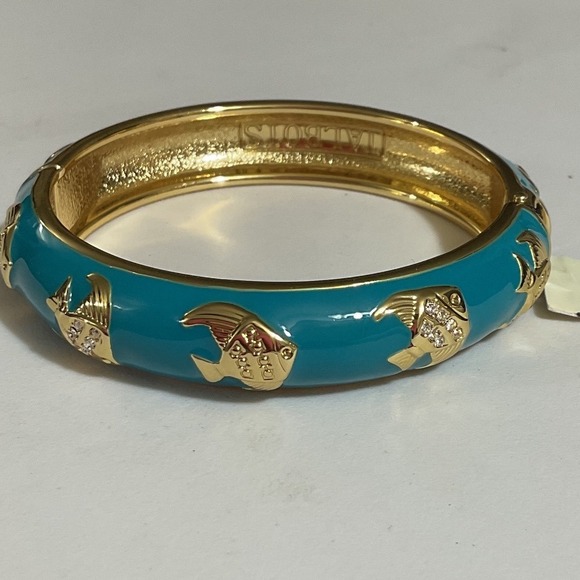 Talbots Gold Tone Aqua Enamel Rhinestone Angel Fish Hinged  Bangle $38.50 MSRP - Picture 3 of 4